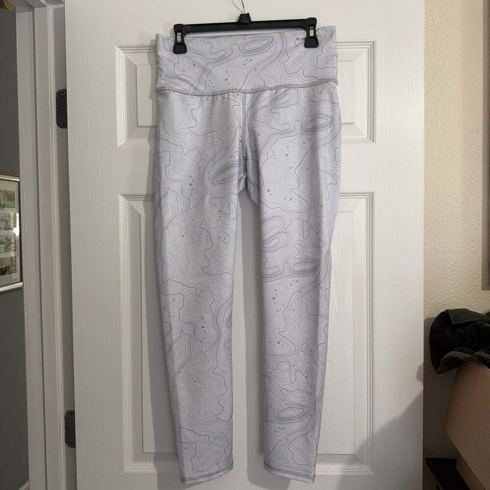 Greenfit High-Rise Leggings, White Grey Topography Print, Size S